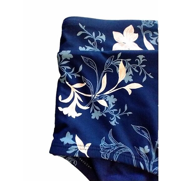 Apt 9 Women's High Waist High Leg Swim Bottoms Navy Blue Floral - XXL (20) NWT - Picture 2 of 6